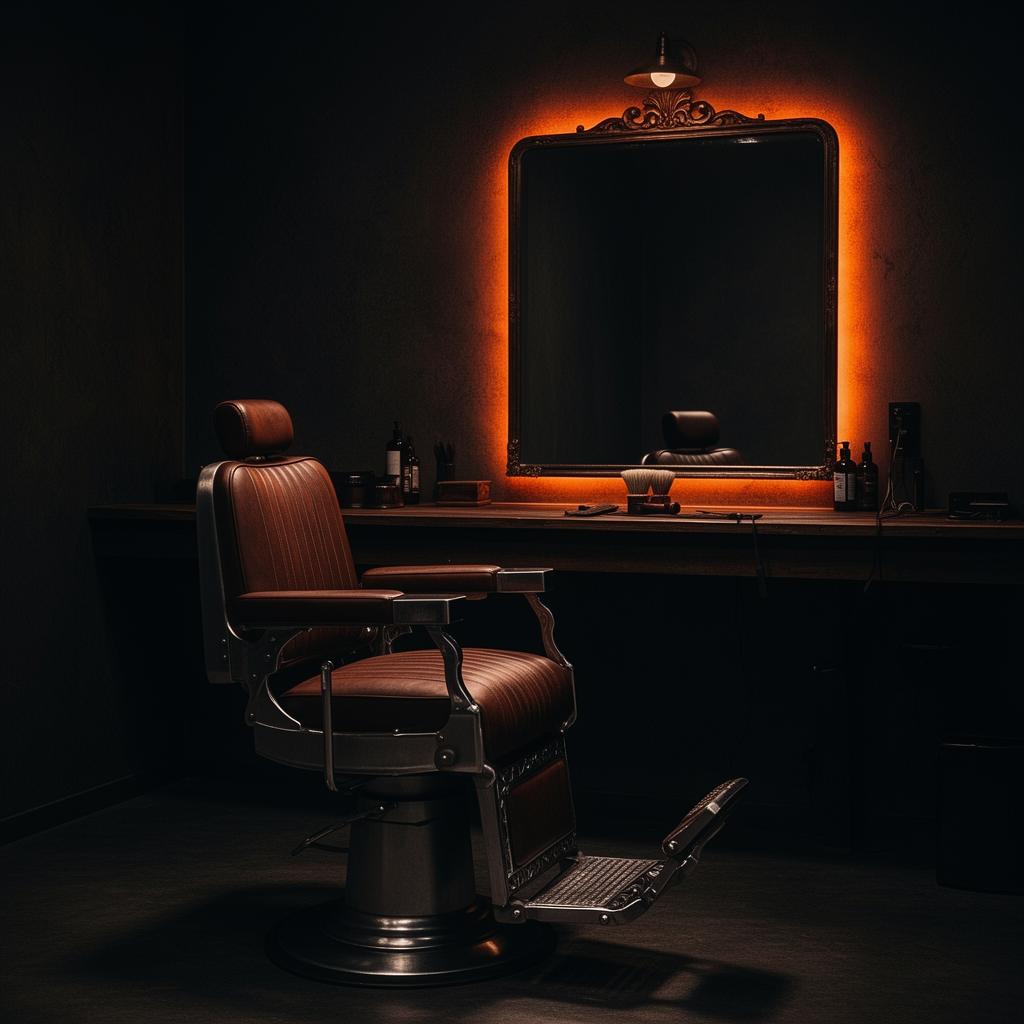 Innenraum des Friseursalon S.A.M. mit Vintage-Stuhl und warmem Licht